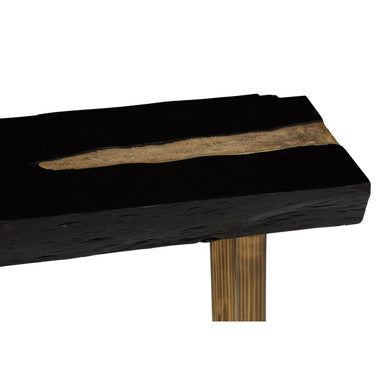 Asamra Black Acacia Wood Console Table with Gold Finish Legs