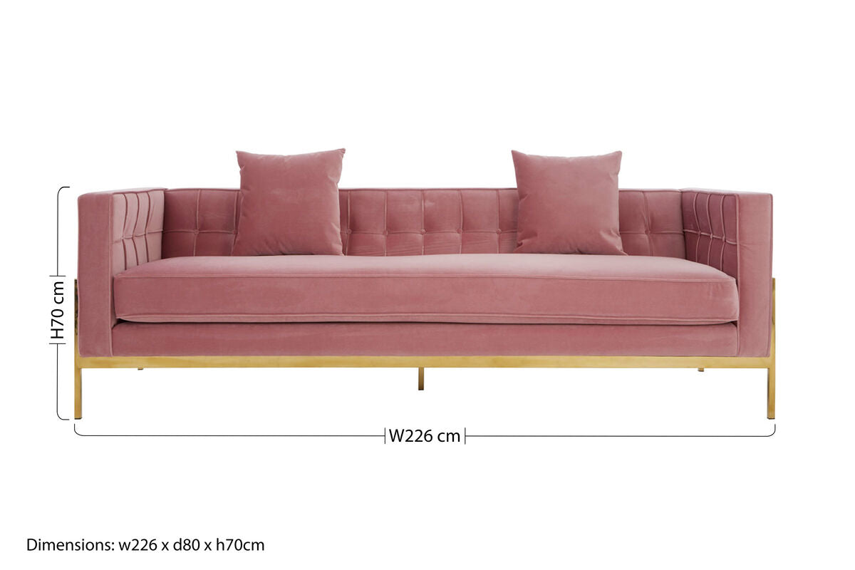 Rena Pink Velvet 3 Seater Sofa