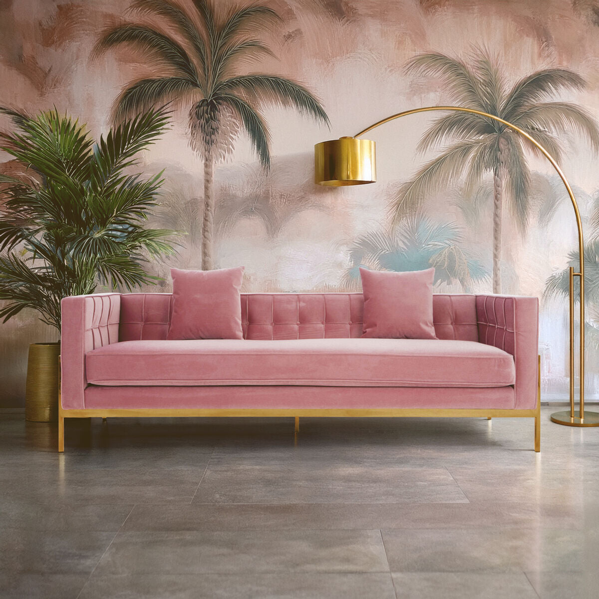 Rena Pink Velvet 3 Seater Sofa
