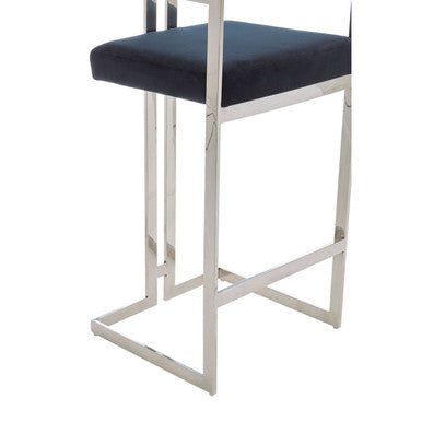 Azalea Black Velvet Bar Chair with Silver Finish Frame