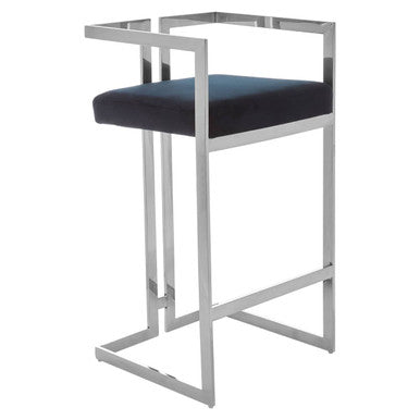 Azalea Black Velvet Bar Chair with Silver Finish Frame