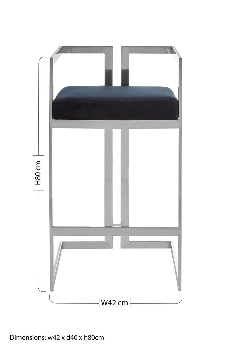 Azalea Black Velvet Bar Chair with Silver Finish Frame