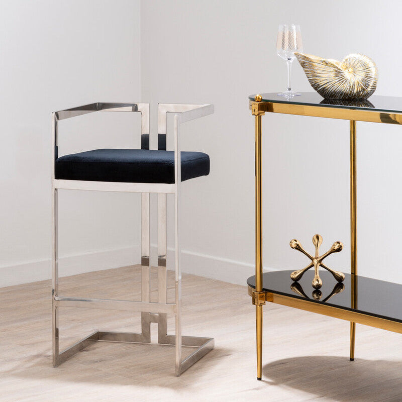 Azalea Black Velvet Bar Chair with Silver Finish Frame