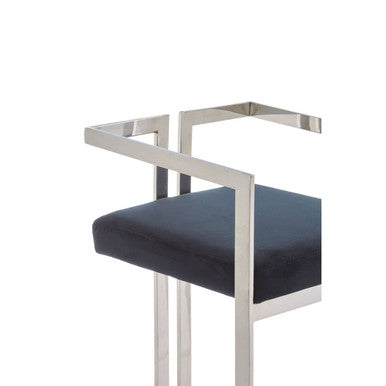 Azalea Black Velvet Bar Chair with Silver Finish Frame
