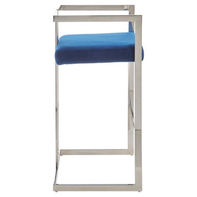 Azalea Blue Velvet Bar Chair with Silver Finish Frame