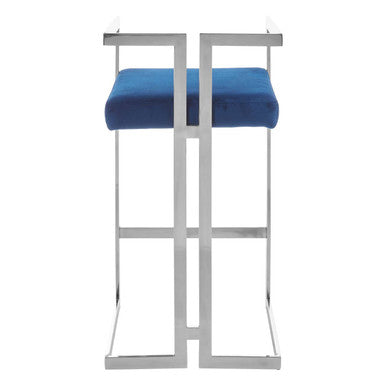 Azalea Blue Velvet Bar Chair with Silver Finish Frame