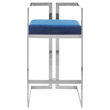 Azalea Blue Velvet Bar Chair with Silver Finish Frame
