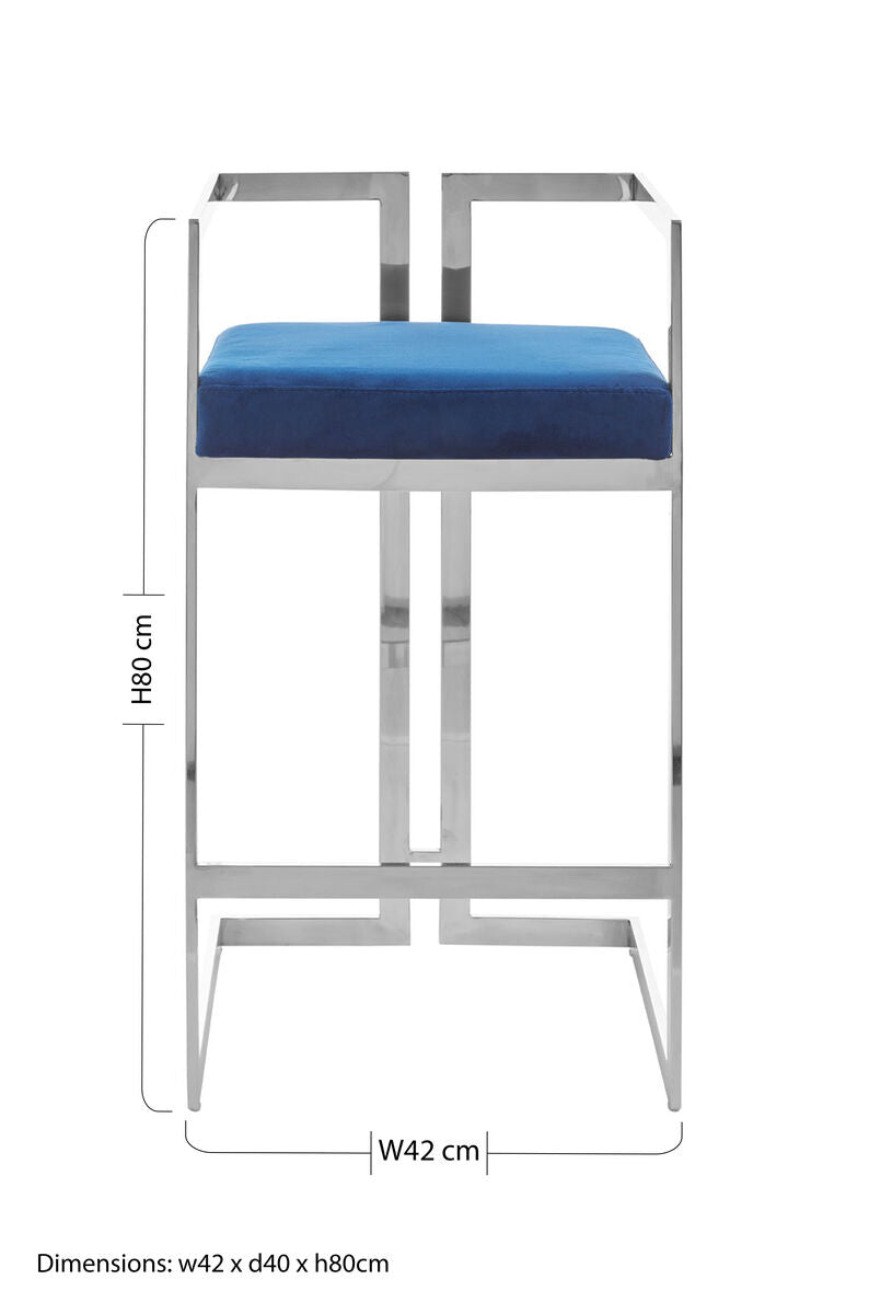 Azalea Blue Velvet Bar Chair with Silver Finish Frame