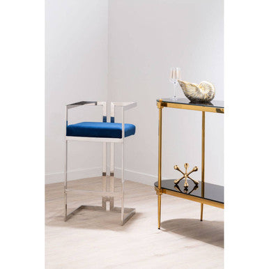 Azalea Blue Velvet Bar Chair with Silver Finish Frame