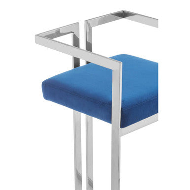 Azalea Blue Velvet Bar Chair with Silver Finish Frame