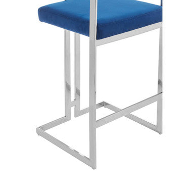 Azalea Blue Velvet Bar Chair with Silver Finish Frame