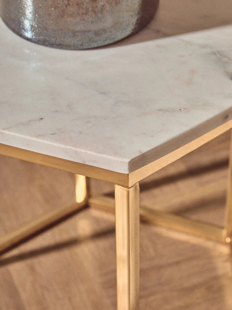 Templar White Marble Hexagonal Side Table