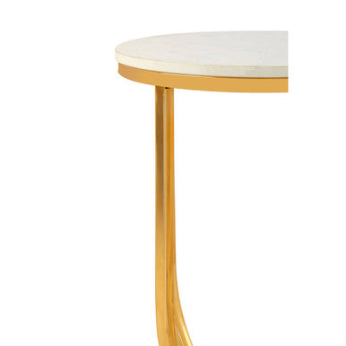 White Marble Tops Round Side Tables with Gold Finish Metal Frame | Templar