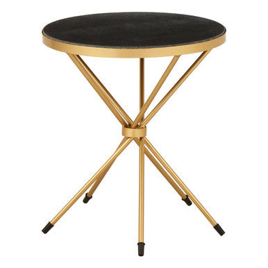 Black Marble Top Round Side Table with Warm Gold Intersecting Stainless Steel Legs | Templar