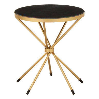 Black Marble Top Round Side Table with Warm Gold Intersecting Stainless Steel Legs | Templar