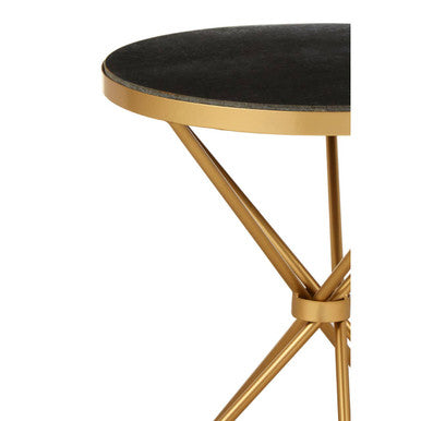 Black Marble Top Round Side Table with Warm Gold Intersecting Stainless Steel Legs | Templar