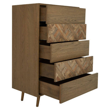 Salvar Natural Oak and Elm Wood 5 Drawer Chest