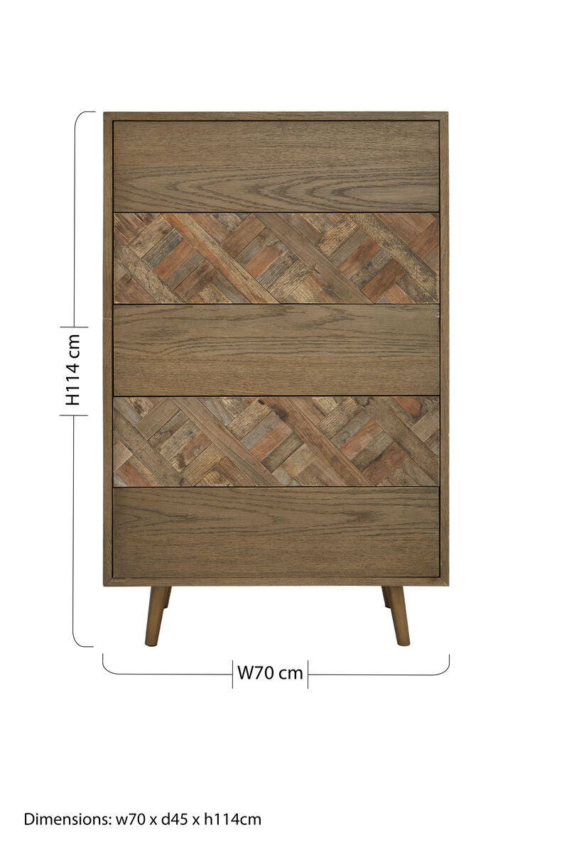 Salvar Natural Oak and Elm Wood 5 Drawer Chest