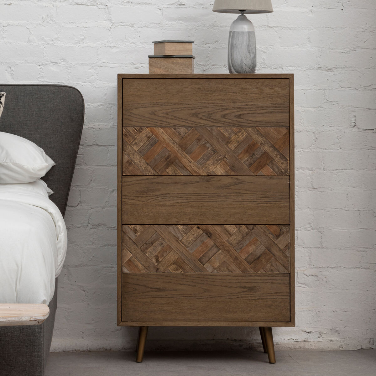 Salvar Natural Oak and Elm Wood 5 Drawer Chest