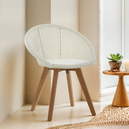 White Rattan Effect and Teak Wood Dining Chair