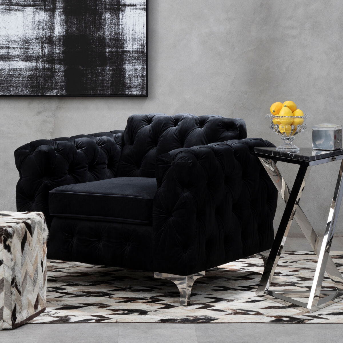 Madina Black Velvet Modern Chesterfield Chair