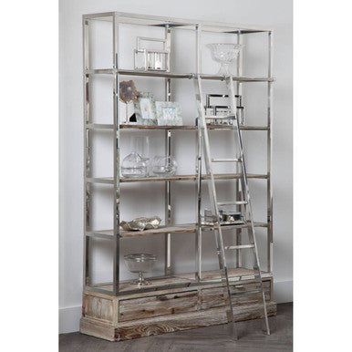 Richmond White Wash Pine Wood Shelf Unit with Ladder