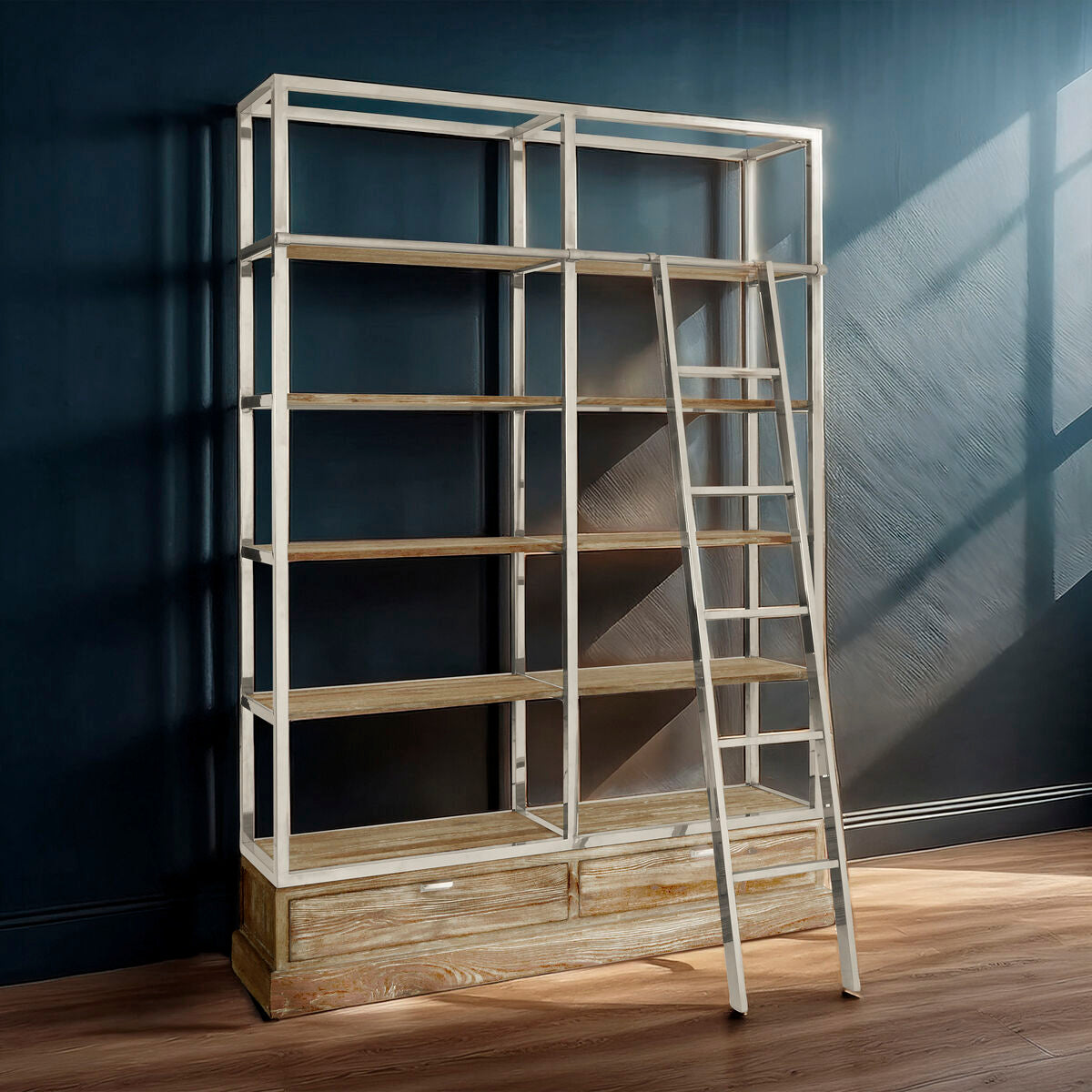 Richmond White Wash Pine Wood Shelf Unit with Ladder