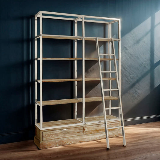 Richmond White Wash Pine Wood Shelf Unit with Ladder