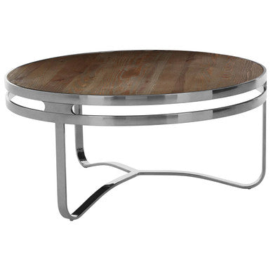 Richmond Natural Wooden Round Coffee Table with Silver Finish Base