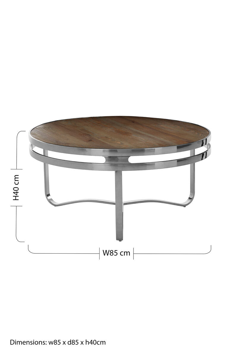 Richmond Natural Wooden Round Coffee Table with Silver Finish Base