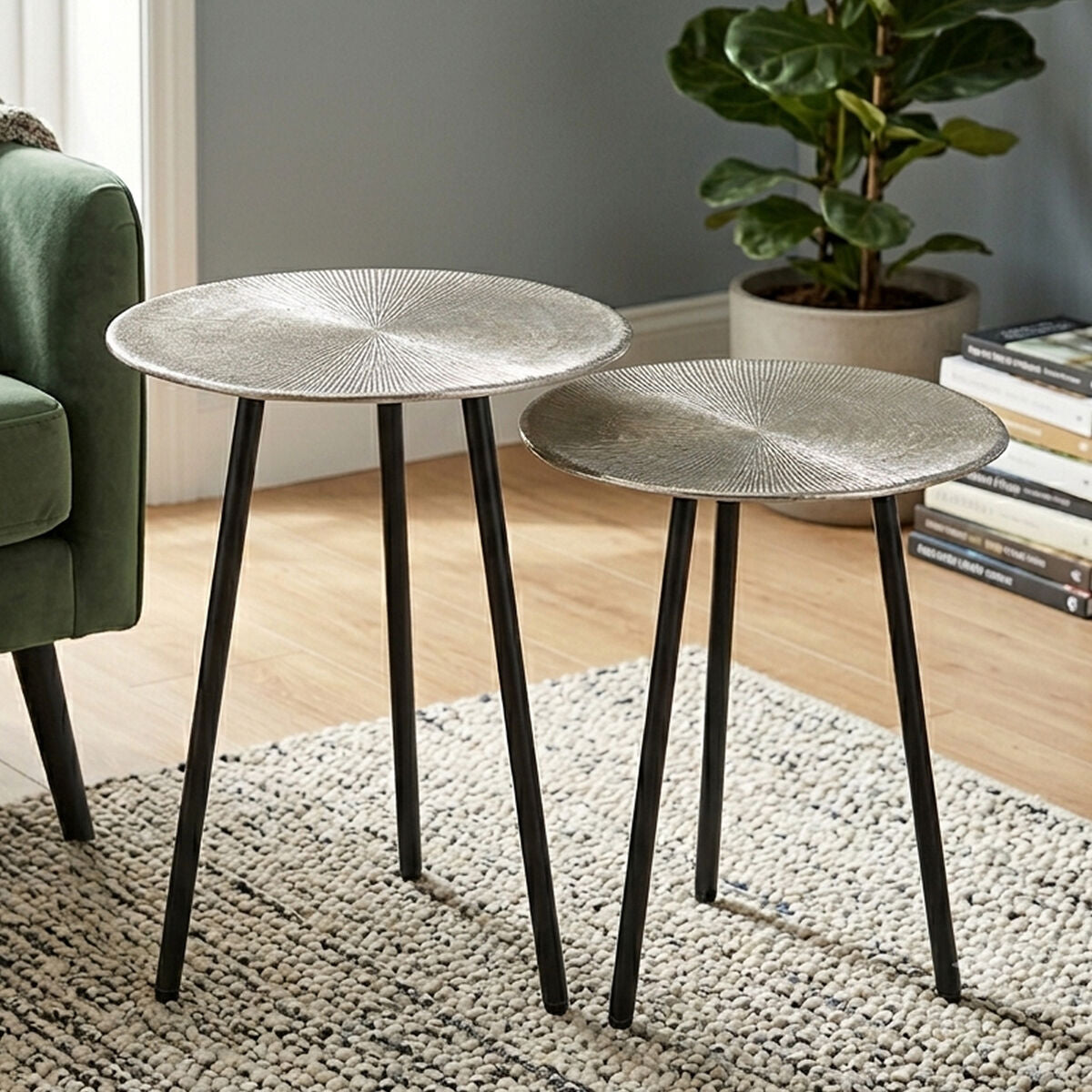 Templar Nickel Finish Textured Set of 2 Side Tables