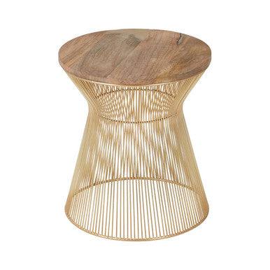 Natural Wood Top Small Coffee Table with Gold Open Wire Hourglass Design Base | Templar