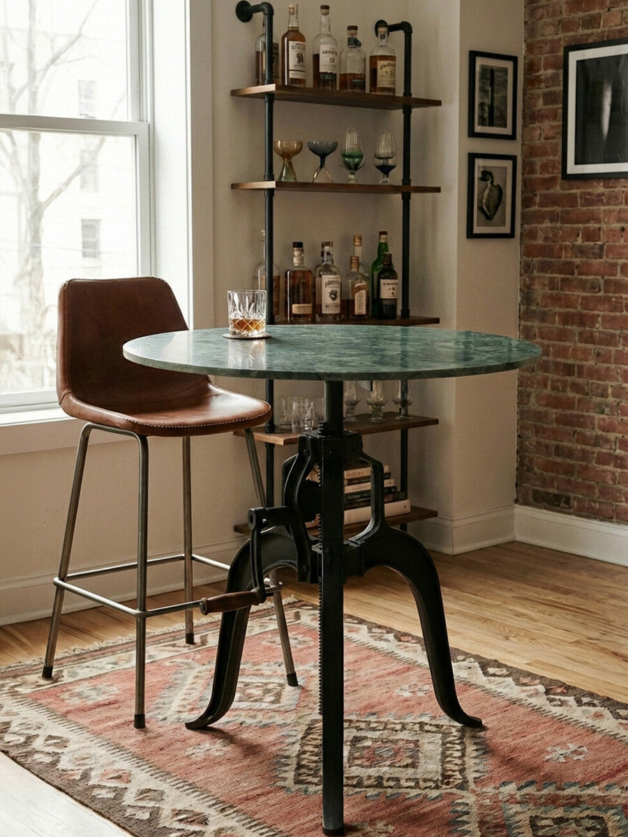 Vasco Green Marble and Black Metal Bar Table