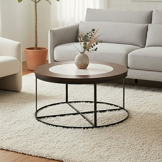 White Marble Coffee Table with Black Base
