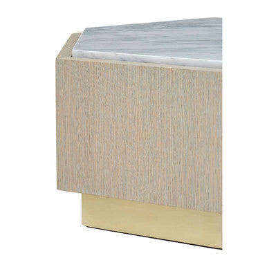 Villi White Marble and Oak Wood Hexagon Side Table