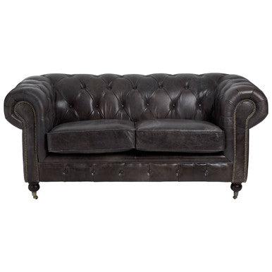 Victor Dark Grey Brown Leather 2 Seater Chesterfield Sofa