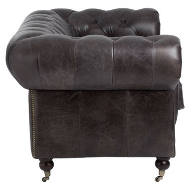 Victor Dark Grey Brown Leather 2 Seater Chesterfield Sofa