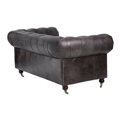 Victor Dark Grey Brown Leather 2 Seater Chesterfield Sofa
