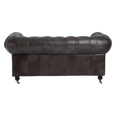 Victor Dark Grey Brown Leather 2 Seater Chesterfield Sofa