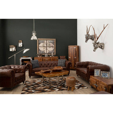 Victor Dark Grey Brown Leather 2 Seater Chesterfield Sofa