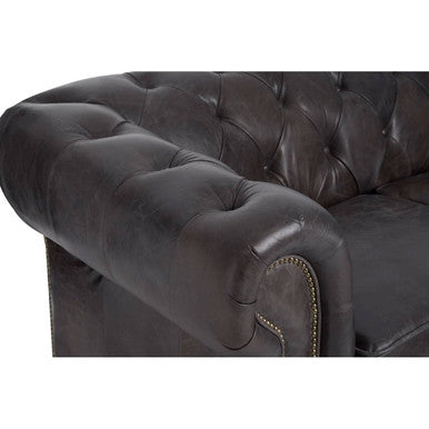 Victor Dark Grey Brown Leather 2 Seater Chesterfield Sofa