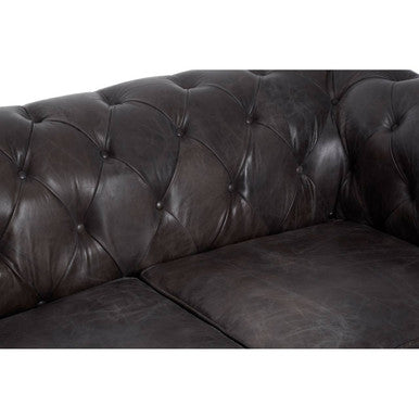 Victor Dark Grey Brown Leather 2 Seater Chesterfield Sofa