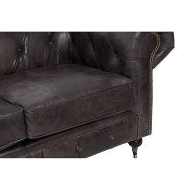 Victor Dark Grey Brown Leather 2 Seater Chesterfield Sofa