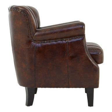Victor Brown Leather Channel Tufted Winged Armchair