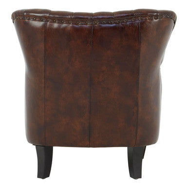 Victor Brown Leather Channel Tufted Winged Armchair