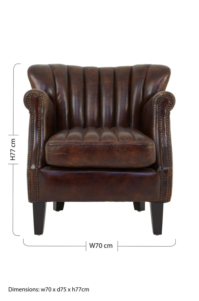 Victor Brown Leather Channel Tufted Winged Armchair