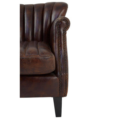 Victor Brown Leather Channel Tufted Winged Armchair