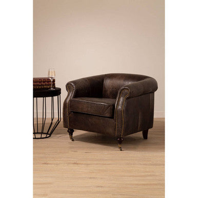 Victor Dark Grey Brown Leather Curved Armchair