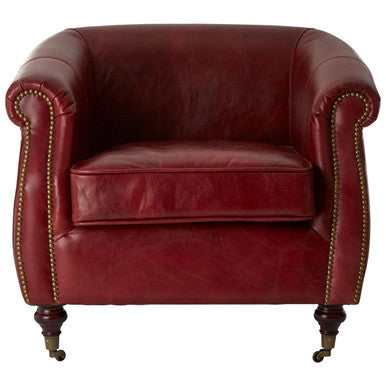 Victor Deep Red Leather Armchair with Rolled Arms