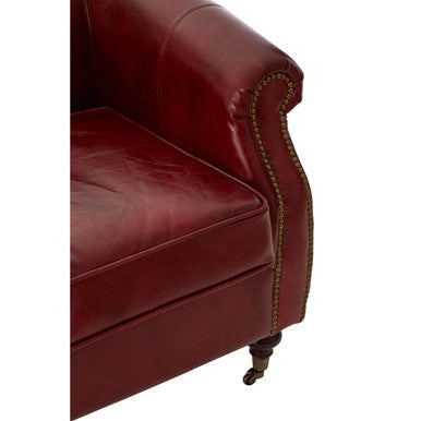 Victor Deep Red Leather Armchair with Rolled Arms